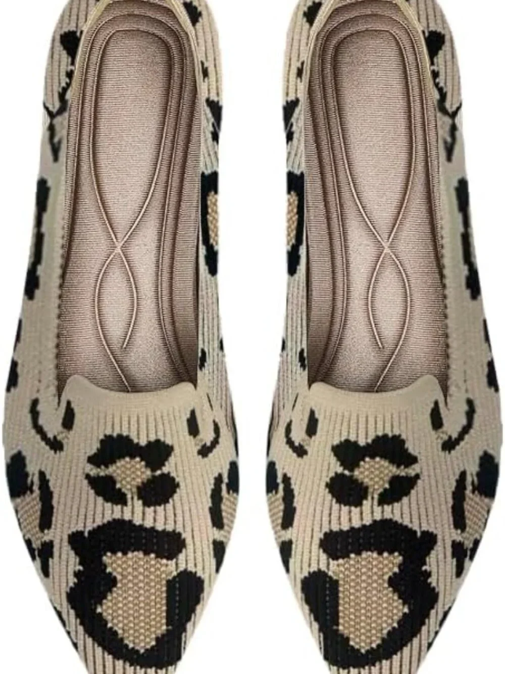 Women's Leopard Pointed Toe Knit Ballet Flats Washable Important Work Shoes